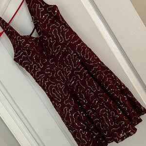 Burgundy Sequin Lacey Dress